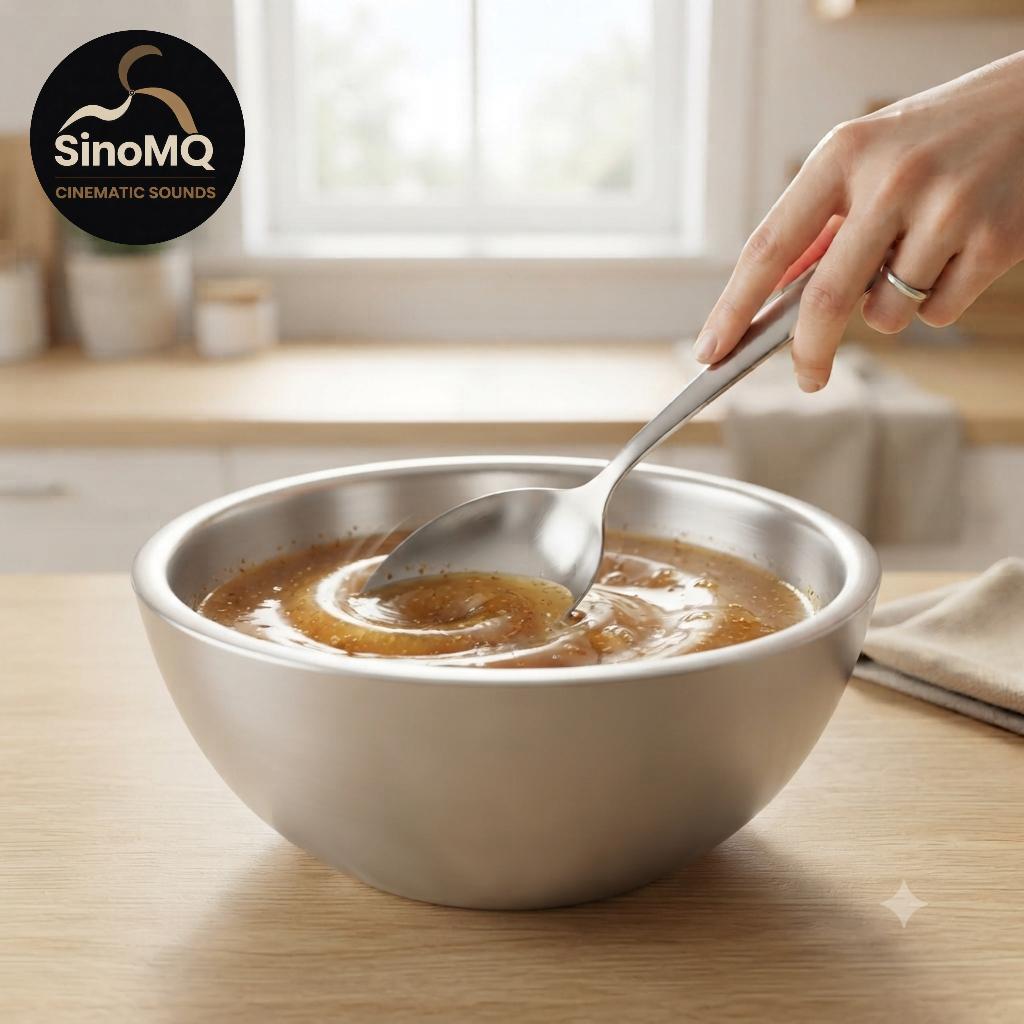 Tiếng Khuấy Nhanh Nước Sốt Bằng Muỗng Trong Tô Inox – Fast Sauce Stirring in Stainless Steel Bowl